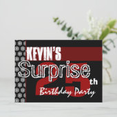 Invitation Surprise 25e anniversaire Moderne Rouge Blanc Noir (Debout devant)