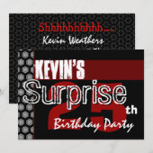 Invitation Surprise 25e anniversaire Moderne Rouge Blanc Noir (Devant / Derrière)