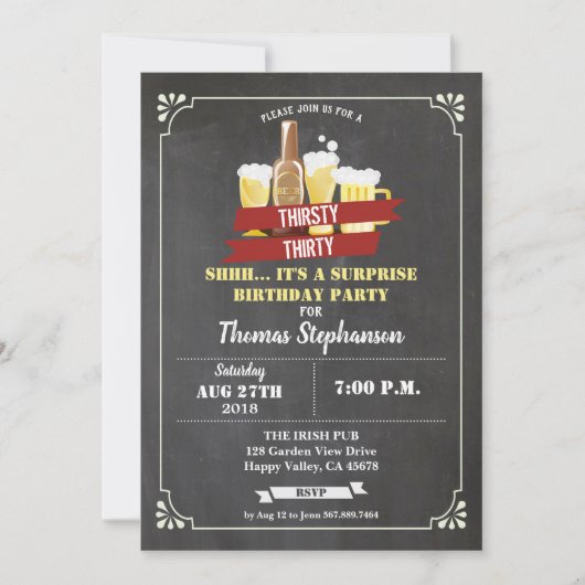 Invitation Surprise 30e anniversaire 30 barres en damier (Devant)