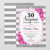 Invitation Surprise 30e anniversaire - Argent blanc rose (Devant / Derrière)