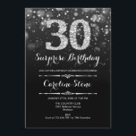 Invitation Surprise 30e anniversaire - Argent noir<br><div class="desc">Invitation surprise 30e anniversaire. Design élégant noir blanc avec fausse parties scintillant argent. Anniversaire adulte. Dispose de diamants et de caractères de script. hommes ou femmes anniversaire invitation. Parfait pour une fête d'anniversaire élégante. Message-moi si vous avez besoin d'une personnalisation plus poussée.</div>