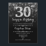 Invitation Surprise 30e anniversaire - Argent noir<br><div class="desc">Invitation surprise 30e anniversaire. Design élégant noir blanc avec fausse parties scintillant argent. Anniversaire adulte. Dispose de diamants et de caractères de script. hommes ou femmes anniversaire invitation. Parfait pour une fête d'anniversaire élégante. Message-moi si vous avez besoin d'une personnalisation plus poussée.</div>