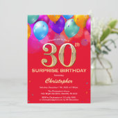 Invitation Surprise 30e anniversaire Ballons rouge et or (Debout devant)