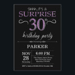 Invitation surprise 30e anniversaire Black and Pur<br><div class="desc">Invitation surprise 30e anniversaire avec Arrière - plan de Parties scintillant noir et violet. Tableau de bord. Anniversaire adulte. Hommes ou femmes Anniversaire Invitation. Quel que soit l'âge.
Pour plus de personnalisation,  cliquez sur le bouton "Customiser" et utilisez notre outil de conception pour modifier ce modèle.</div>