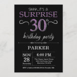 Invitation surprise 30e anniversaire Black and Pur<br><div class="desc">Invitation surprise 30e anniversaire avec Arrière - plan de Parties scintillant noir et violet. Tableau de bord. Anniversaire adulte. Hommes ou femmes Anniversaire Invitation. Quel que soit l'âge.
Pour plus de personnalisation,  cliquez sur le bouton "Customiser" et utilisez notre outil de conception pour modifier ce modèle.</div>