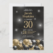 Invitation Surprise 30e anniversaire Black Gold Balloons Part (Devant)