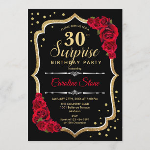 Invitation Surprise 30e anniversaire - Black Gold Red Invitat