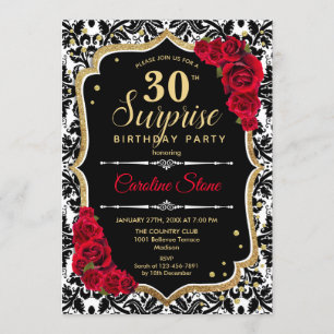 Invitation Surprise 30e anniversaire - Black Gold Red Invitat