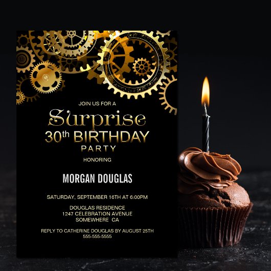 Invitation Surprise 30e anniversaire Black Gold Steampunk