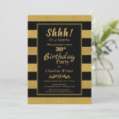 Invitation Surprise 30e anniversaire Black Gold Striped Party (Debout devant)