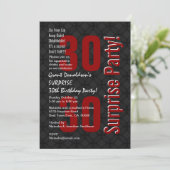 Invitation SURPRISE 30e anniversaire Black White Red F001 (Debout devant)