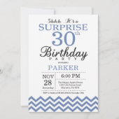 Invitation Surprise 30e Anniversaire Bleu Chevron (Devant)