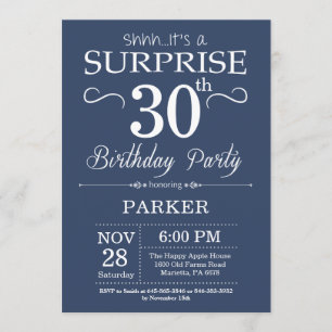 Invitation surprise 30e anniversaire Bleu et blanc