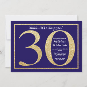 Invitation Surprise 30e Anniversaire Bleu Marine et Paillette