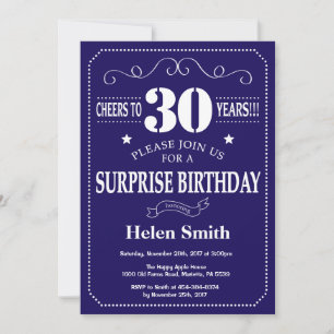 Invitation Surprise 30e Anniversaire Bleu Nuit et Blanc