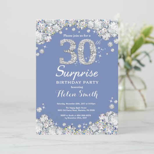 Invitation Surprise 30e anniversaire Blue Silver Diamond (Debout devant)