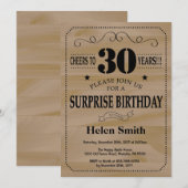 Invitation Surprise 30e anniversaire Bois rustique (Devant / Derrière)