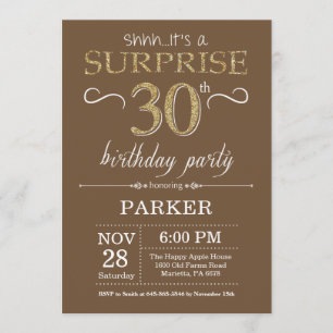 Invitation Surprise 30e anniversaire Brown et Parties scintil