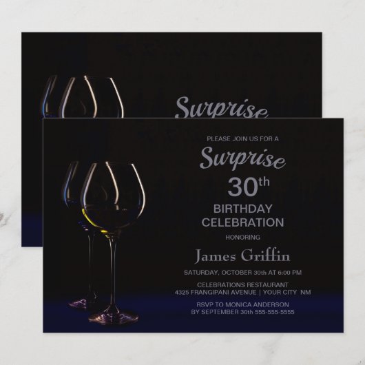 Invitation Surprise 30e anniversaire Célébration Vin Verre (Devant / Derrière)