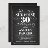Invitation Surprise 30e anniversaire - Chalkboard noir blanc (Devant / Derrière)