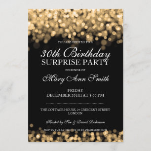 Invitation Surprise 30e anniversaire de fête Lumières or