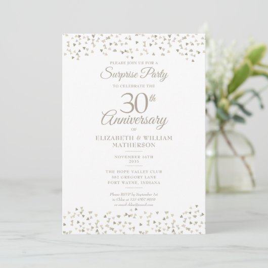 Invitation Surprise 30e anniversaire de Mariage Coeurs Confet (Debout devant)