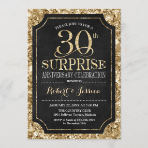 Invitation Surprise 30e anniversaire de mariage - Noir Or