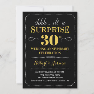 Invitation Surprise 30e anniversaire de mariage - Noir Or