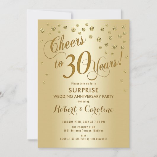 Invitation Surprise 30e anniversaire de mariage - Or (Devant)