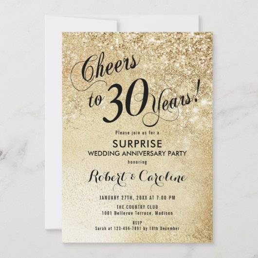 Invitation Surprise 30e anniversaire de mariage - Or (Devant)