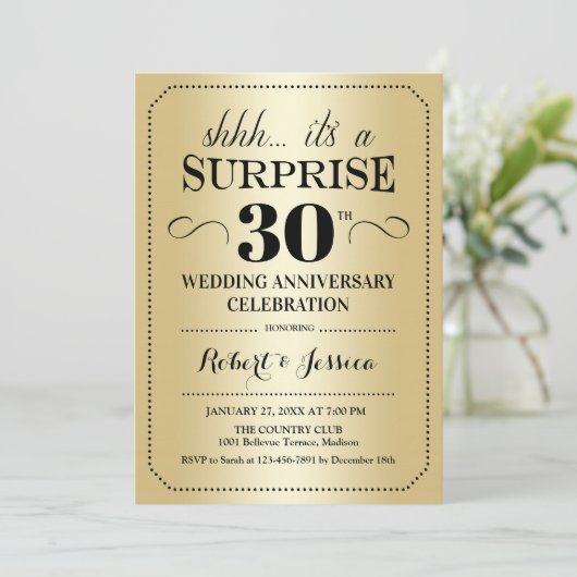 Invitation Surprise 30e anniversaire de mariage - Or Noir (Debout devant)