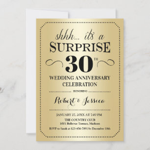 Invitation Surprise 30e anniversaire de mariage - Or Noir