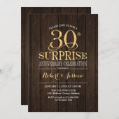 Invitation Surprise 30e anniversaire de Mariage Wood Gold (Devant / Derrière)