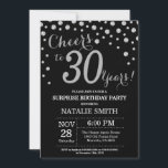 Invitation Surprise 30e anniversaire Diamant noir et argent<br><div class="desc">Invitation surprise 30e anniversaire avec Arrière - plan Diamant de Parties scintillant noir et argent. Confetti d'argent. Anniversaire adulte. Hommes ou femmes,  anniversaire.
Pour plus de personnalisation,  cliquez sur le bouton "Customiser" et utilisez notre outil de conception pour modifier ce modèle.</div>