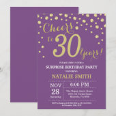 Invitation Surprise 30e anniversaire Diamant violet et or (Devant / Derrière)