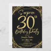 Invitation Surprise 30e anniversaire fête Chic Black & Gold (Devant)
