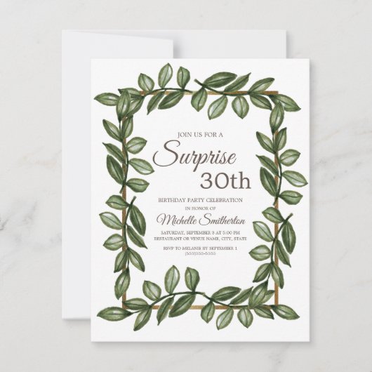 Invitation Surprise 30e anniversaire Feuilles verts (Devant)