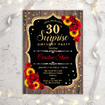 Invitation Surprise 30e anniversaire - Fleurs de soleil rusti<br><div class="desc">Invitation surprise 30e anniversaire. Feminine rustique noir,  blanc,  rouge design avec fausse parties scintillant or. Motif en bois,  roses rouges,  tournesols,  caractères de script et confettis. Parfait pour une soirée d'anniversaire élégante. Peut être personnalisé pour montrer n'importe quel âge. Message-moi si vous avez besoin d'une personnalisation plus poussée.</div>