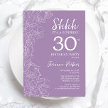 Invitation Surprise 30e anniversaire - Floral Purple<br><div class="desc">Floral Purple Surprise 30e Invitation anniversaire. Le minimaliste design féminin moderne présente des accents botaniques et des caractères typographiques. Carte invitation florale simple parfaite pour une célébration anniversaire surprise femme élégante.</div>