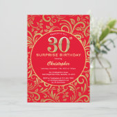 Invitation Surprise 30e anniversaire Floral rouge et or (Debout devant)