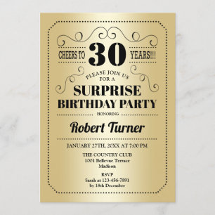 Invitation Surprise 30e anniversaire - Gold Black