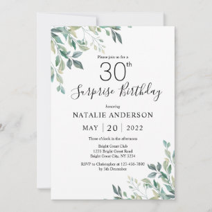 Invitation Surprise 30e anniversaire Green Eucalyptus