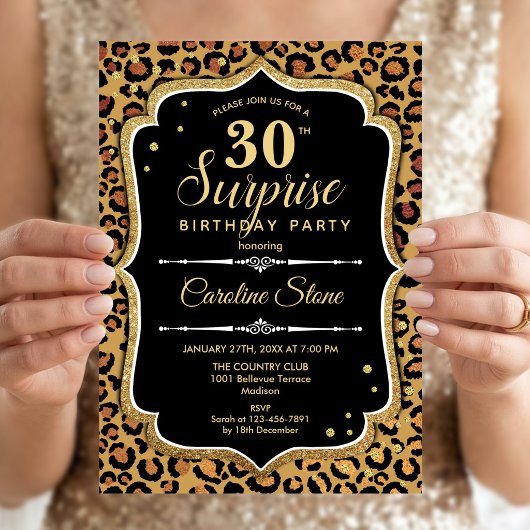 Invitation Surprise 30e Anniversaire - Léopard Noir Or
