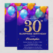 Invitation Surprise 30e anniversaire Marine Bleu et Ballons d (Devant / Derrière)