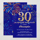 Invitation Surprise 30e anniversaire Marine Blue & Gold Firew (Devant / Derrière)
