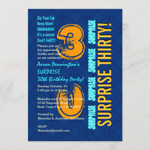 Invitation SURPRISE 30e anniversaire Modern Blue and Gold F54