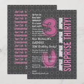 Invitation SURPRISE 30e anniversaire moderne Gris et rose W17 (Devant / Derrière)