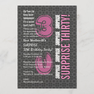 Invitation SURPRISE 30e anniversaire moderne Gris et rose W17