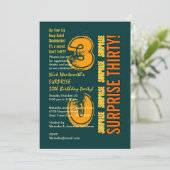 Invitation SURPRISE 30e Anniversaire moderne Vert Or Orange (Debout devant)