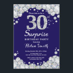 Invitation Surprise 30e anniversaire Navy Blue Silver Diamond<br><div class="desc">Invitation surprise 30e anniversaire. Arrière - plan en damier Diamond de la Marine Bleu et Argent Rhinestone. Élégant invitation du Bassin d'Anniversaire. Noir et Blanc. Anniversaire adulte. Les femmes, anniversaire. Hommes Anniversaire. Pour plus de personnalisation, cliquez sur le bouton "Customiser" et utilisez notre outil de conception pour modifier ce modèle....</div>